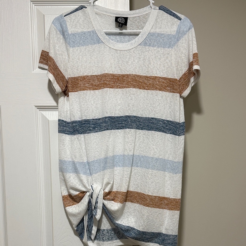 Bobeau Maternity Striped Side Tie Short Sleeve Tee Top